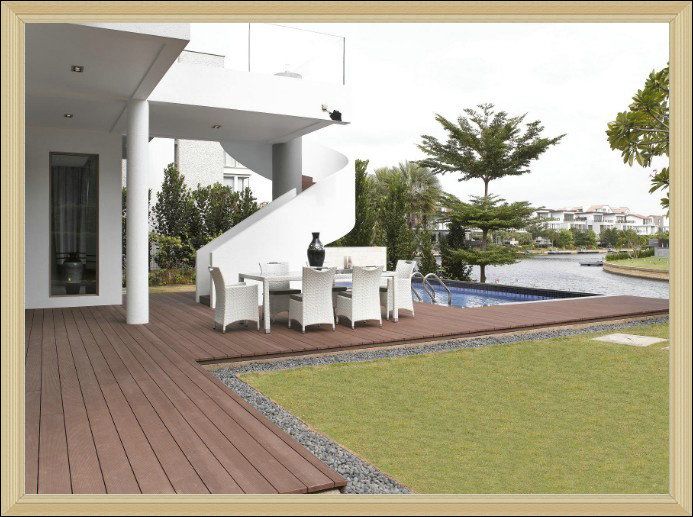 Water-proof outside solid decking wood plastic composite flooring