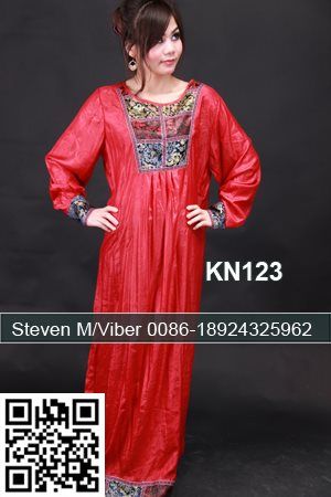 Red Long Sleeve Plus Size Arabic Maxi Kaftan Evening Dress