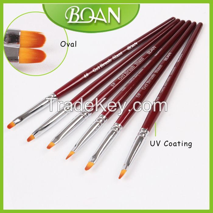 BQAN UV Coating Red Wooden Handle Oval Nail Art Design UV Gel Brush