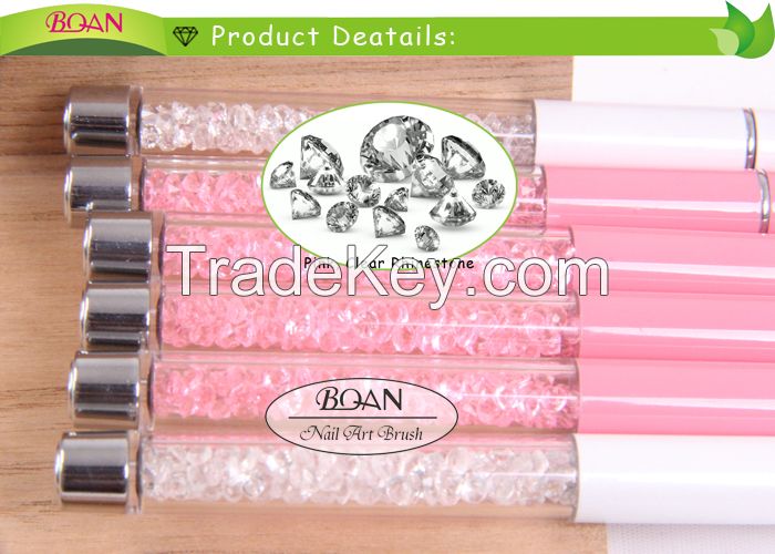 BQAN Pink Crystal Rhinestone Metal Handle 3D Nail Art Supplies for Nail Brushes Nail Art