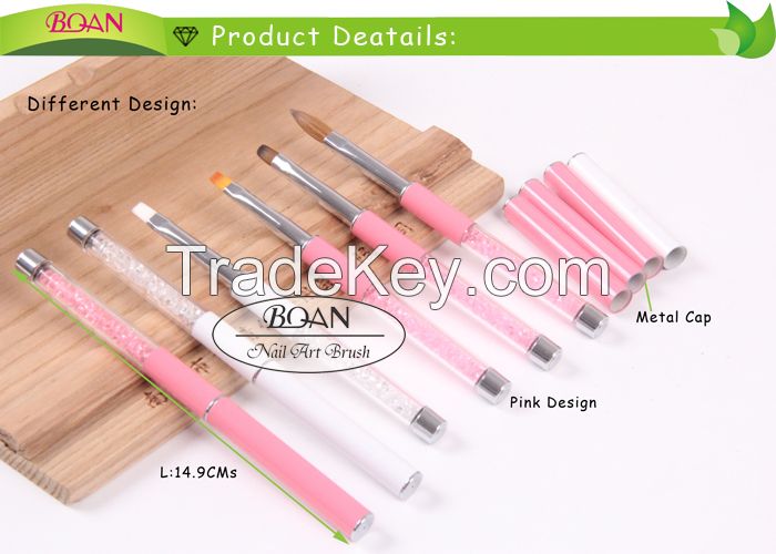 BQAN Pink Crystal Rhinestone Metal Handle 3D Nail Art Supplies for Nail Brushes Nail Art