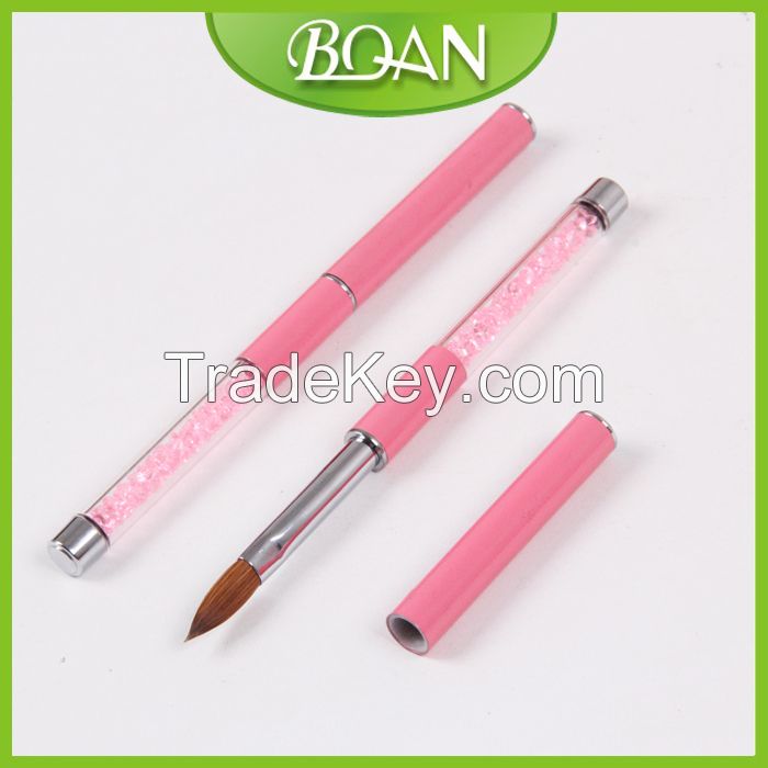 BQAN Pink Crystal Rhinestone Metal Handle 3D Nails Design Pure Kolinsky Japanese Art Brush Acrylic