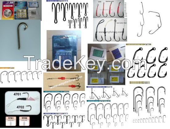 fishing hooks, treble hook, double hooks, jig hooks, worm hooks, baitholder hooks, crystal(long shank hooks), octopus hooks, o'shaughnessy hooks, aberdeen hook, kirby sea hooks, tuna hooks, circle hook