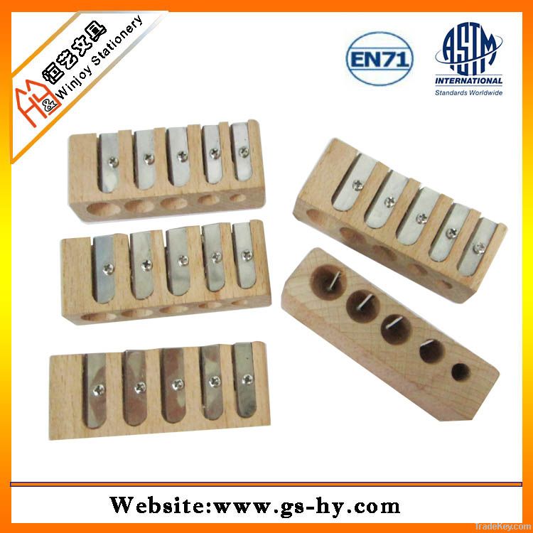 5 holes wooden sharpeners, high quality pencil sharpener