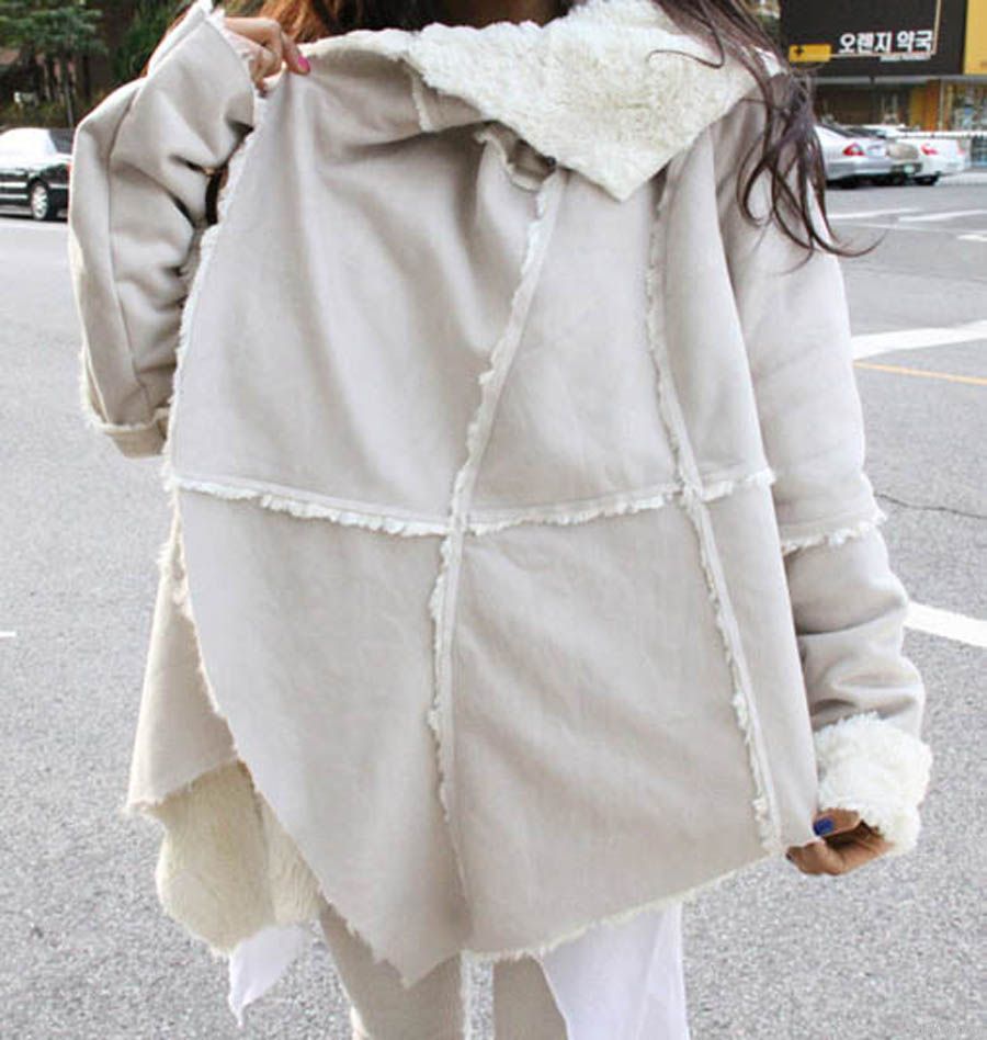 DRAMATICALLY DRAPED FAUX SHEARLING JACKET