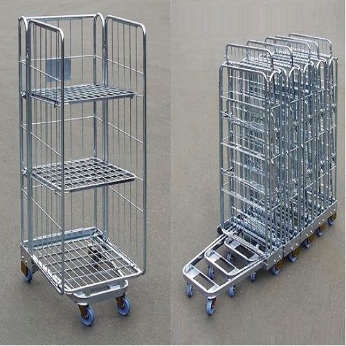 Foldable 2 or 3 sides Steel Wire Movable Roll pallet Container