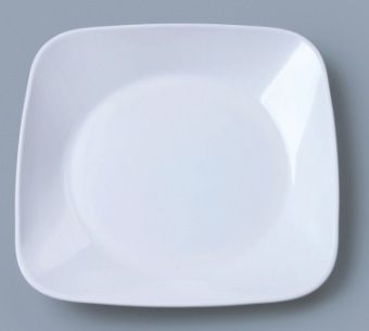 square and little round plastic plates