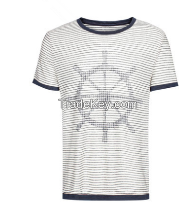 100%cotton stripe tshirt with printing for Europe Size