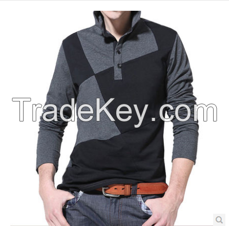 Hot sale contrast color long sleeve men's polo shirt
