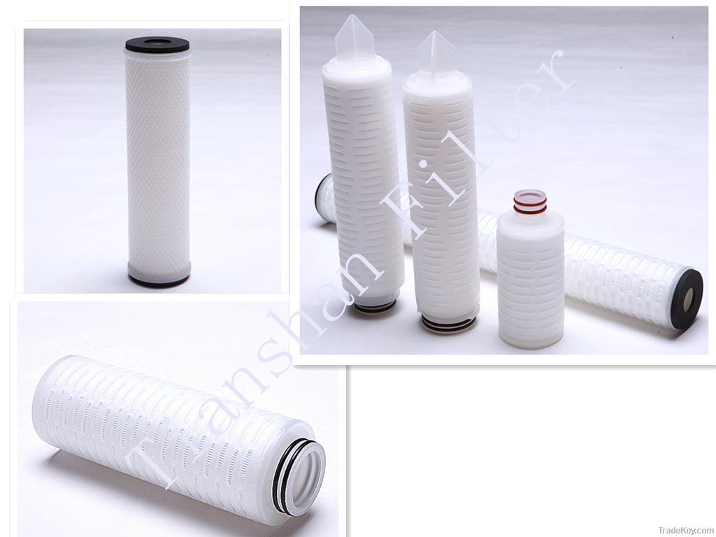 30 inch micron Polyvinylidene Fluoride (PVDF) pleated filter cartridge with absolute filtration efficiency.