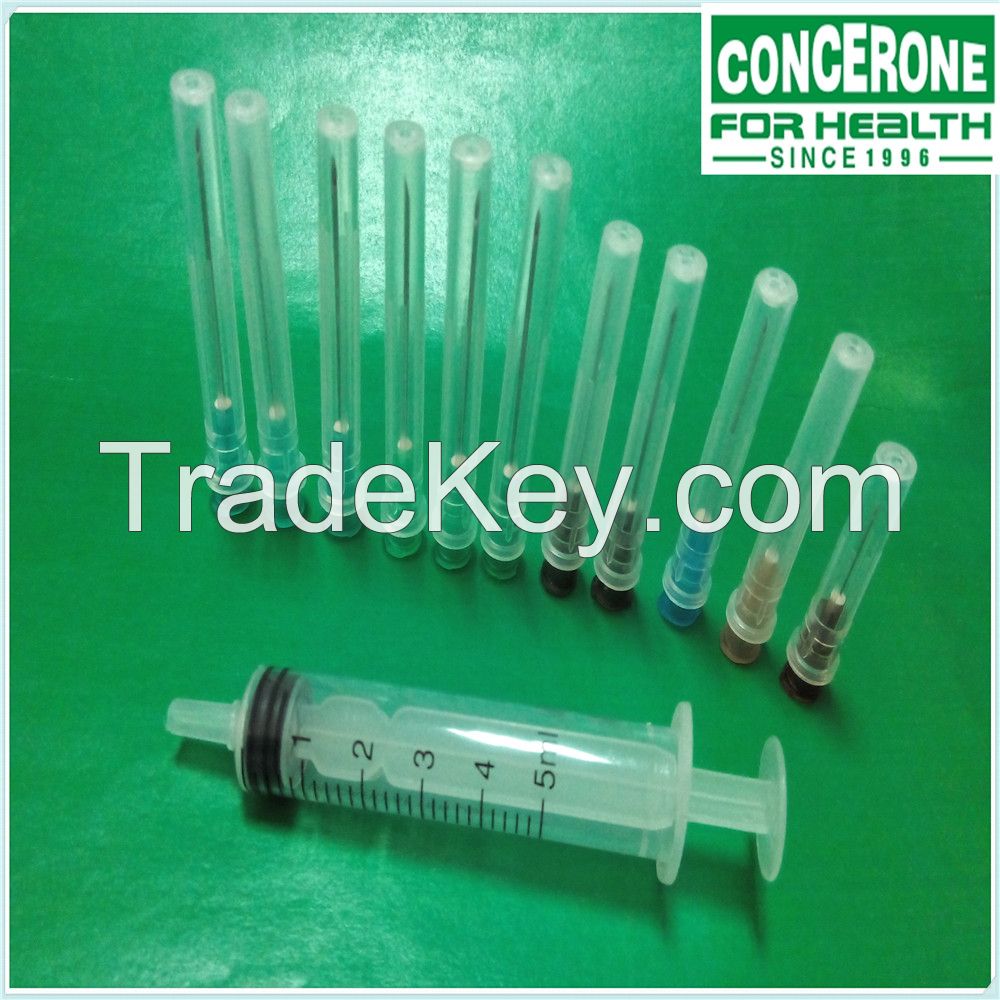 Disposable medical plastic syringe 5ml with hypodermic needle for single use
