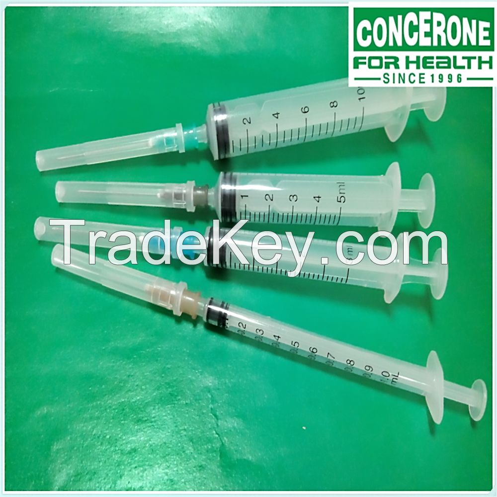 Disposable medical plastic syringe with hypodermic needle for single use