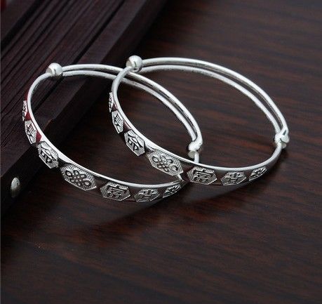 S990 Silver Baby Bangles with Best Wishes 