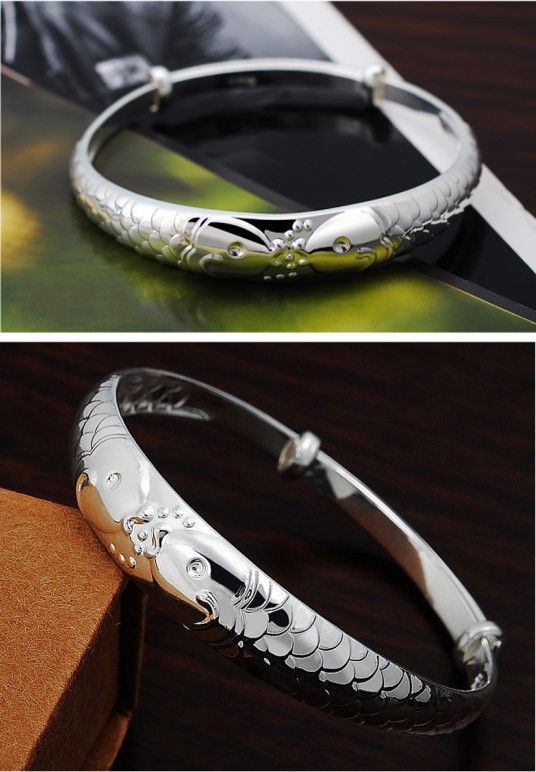 Sterling Silver Bangle with Double Fishes