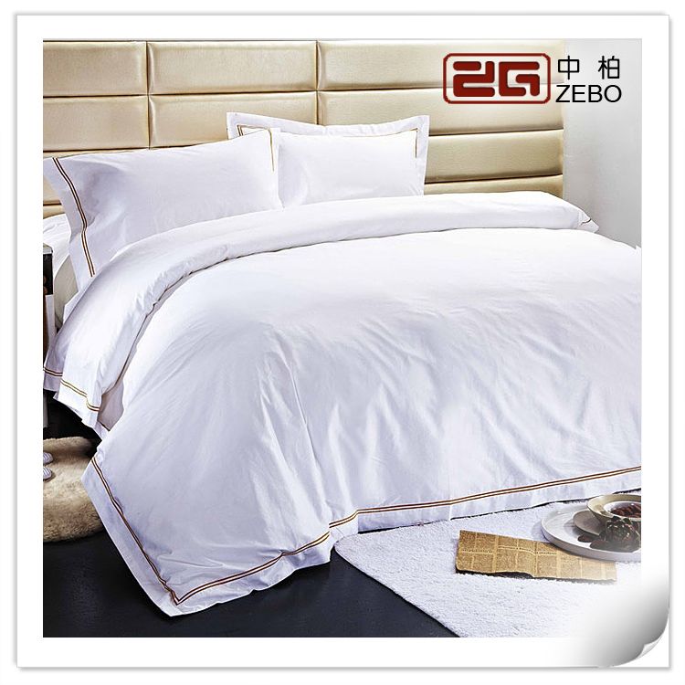 Luxury design direct factory made embroidered 100% cotton 80S wholesale plain white hotel linen