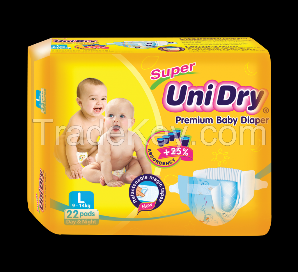 SUPER UNIDRY PREMIUM BABY DIAPERS, HIGH QUALITY GOOD PRICE MADE IN VIETNAM