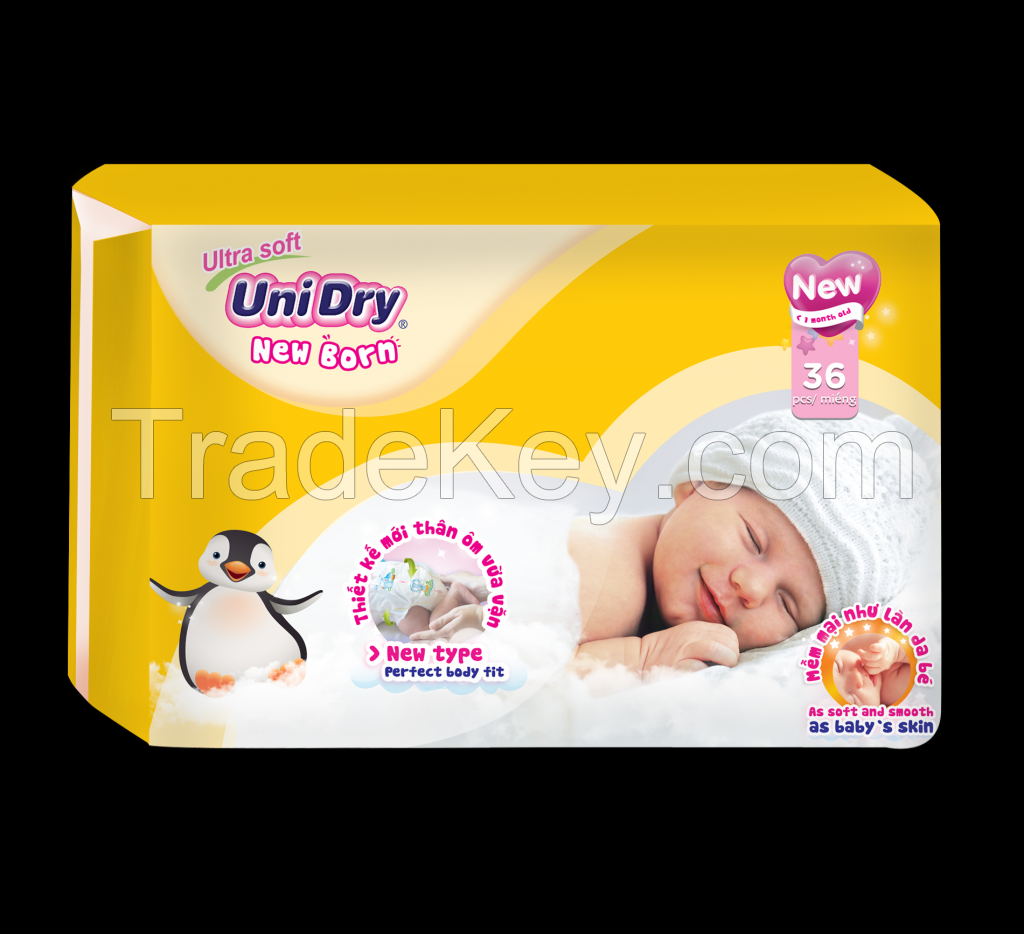 UNIDRY NEW BORN ULTRA SOFT BABY DIAPERS, HIGH QUALITY GOOD PRICE MADE IN VIETNAM