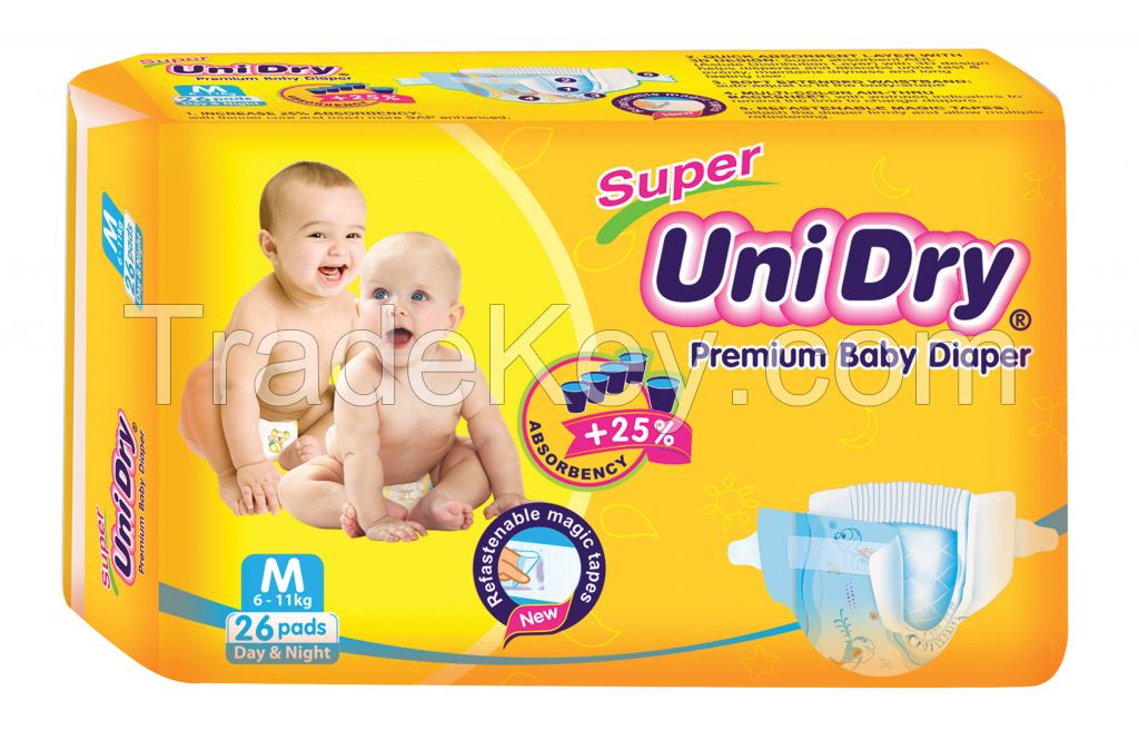 SUPER UNIDRY PREMIUM BABY DIAPERS, HIGH QUALITY GOOD PRICE MADE IN VIETNAM