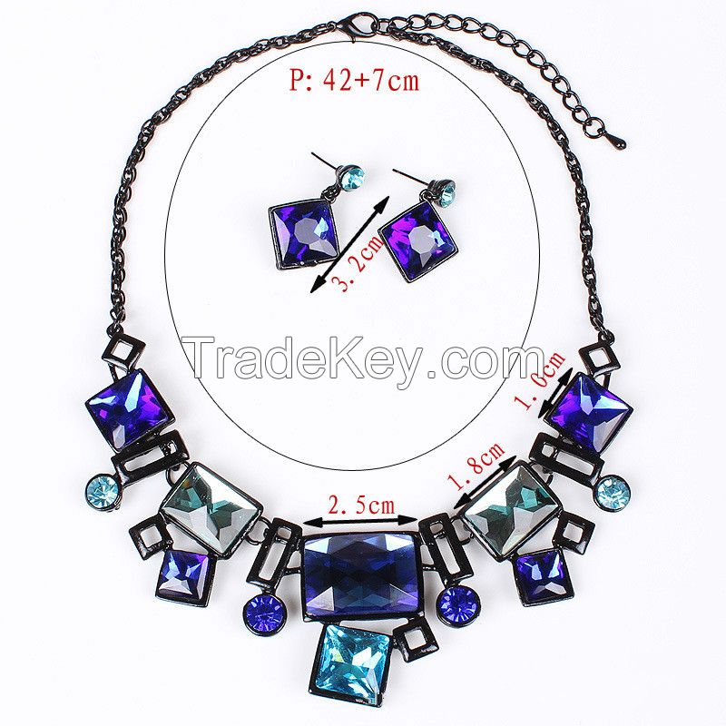 Stained glass square necklace square rectangle earrings Sets MD-1415