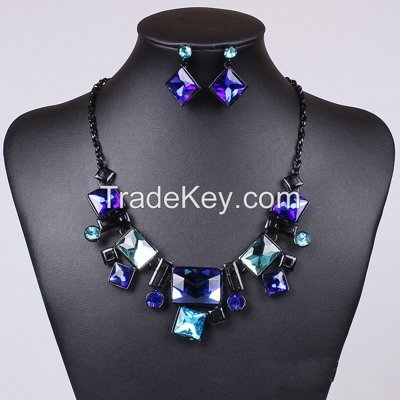 Stained glass square necklace square rectangle earrings Sets MD-1415