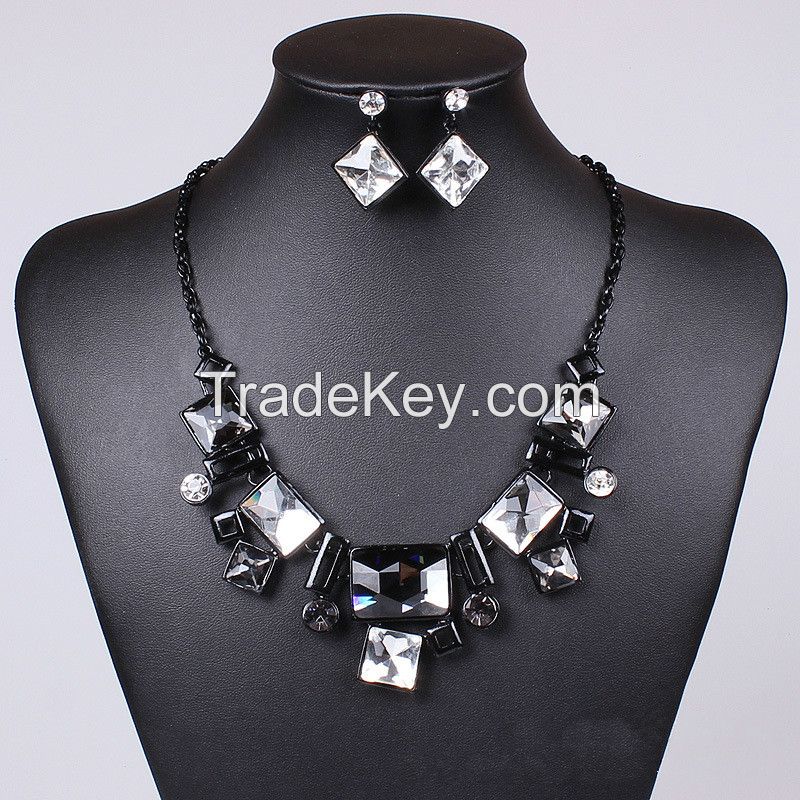 Stained glass square necklace square rectangle earrings Sets MD-1415