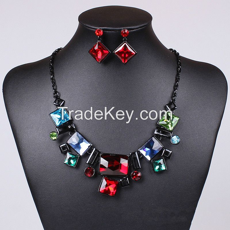 Stained glass square necklace square rectangle earrings Sets MD-1415