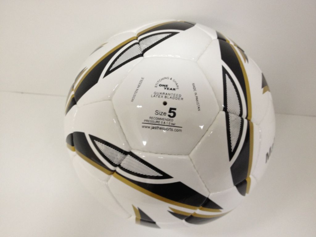 JAS Match Football/ Soccer Ball (Black/ Brown Stripes)