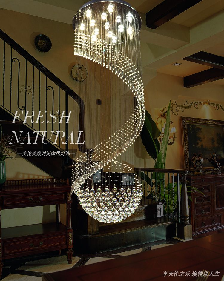 Modern Lustre Decorative Fashion And Large Long Crystal Stair Led Pendant Light