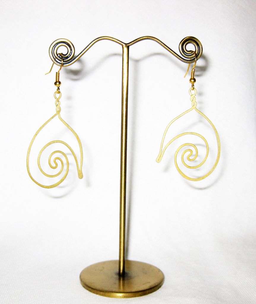 Brass Dangle Earrings, Swirl Brass Earrings, Fashion Designs, Handmade Earrings, Brass Jewelry, Thailand Handmade. JE1001