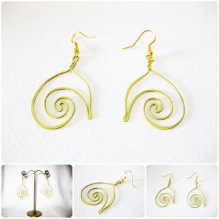 Brass Dangle Earrings, Swirl Brass Earrings, Fashion Designs, Handmade Earrings, Brass Jewelry, Thailand Handmade. JE1001