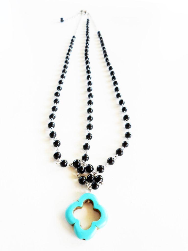 Hair Chain Accessory, Black Onyx with Turquoise Beads, Head Chain, Head Piece, Hair Jewelry. JH1005