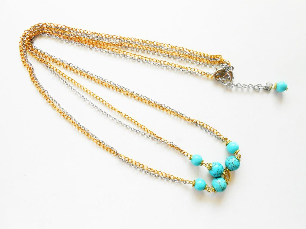 Hair Chain Accessory, Summer Gold & Silver with Turquoise Beads, Head Chain, Head Piece, Hair Jewelry. JH1003