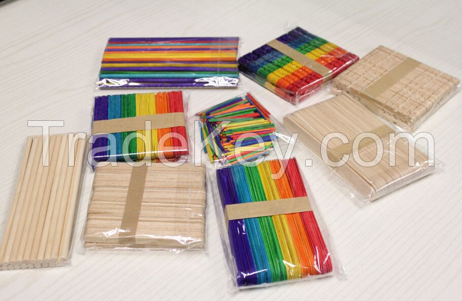 Wooden Ice Cream Spoons and Sticks, colorful wooden crafts sticks
