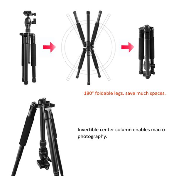 compact tripod folded to only 320mm, with monopod foot