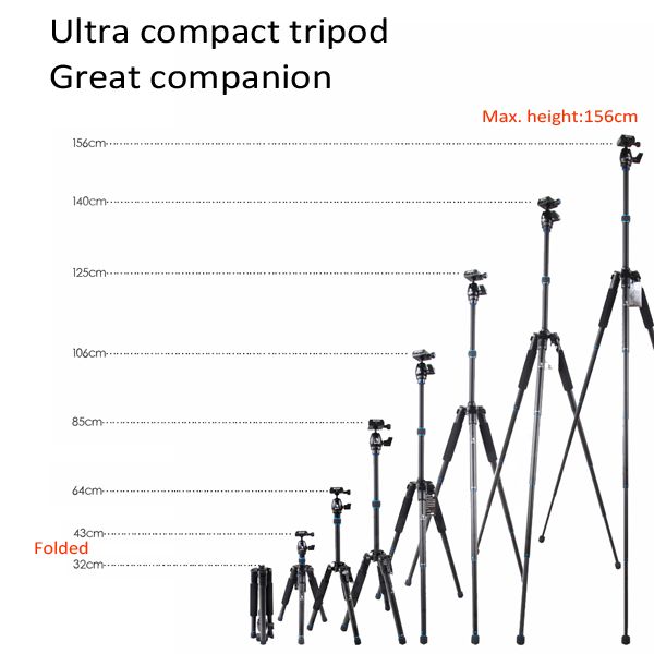 compact tripod folded to only 320mm, with monopod foot