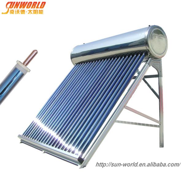 Pressurized integrated heat pipe evacuated tube solar water heater