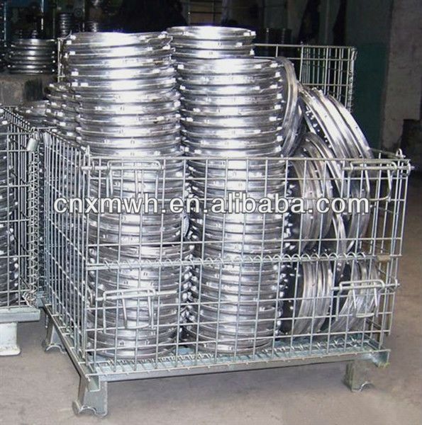 Folding stackable storage wire mesh basket container