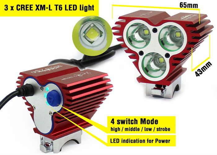 Cool! New style 2400Lm 3 x CREE XM-L T6 LED Bicycle Lamp