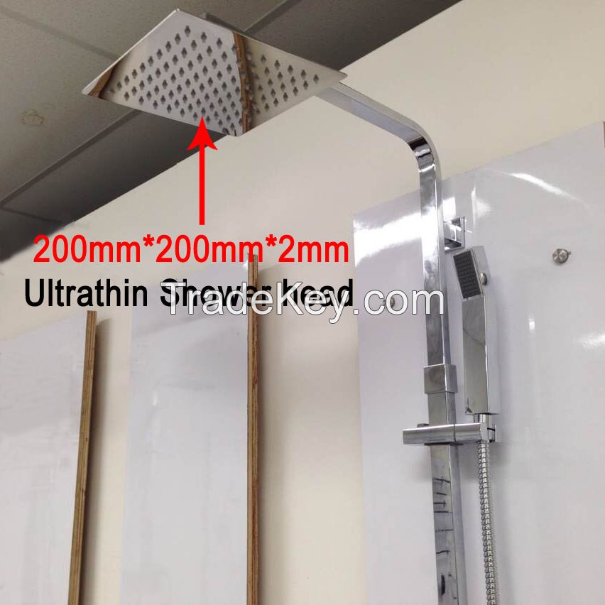 Bathroom 8'' Ultrathin Slim Square Handheld Shower Head Set 30% Water Savings