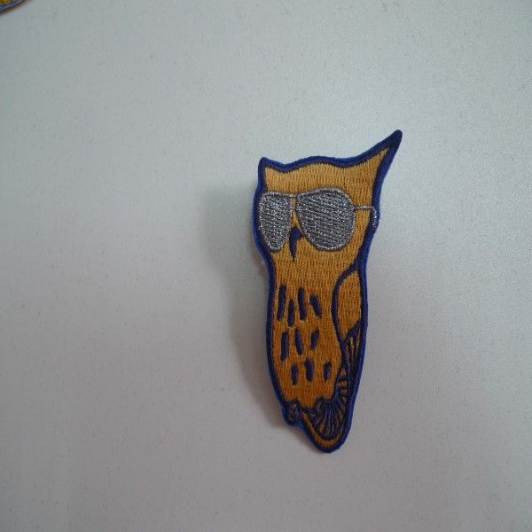 owl embroidery logo patch with pin backing