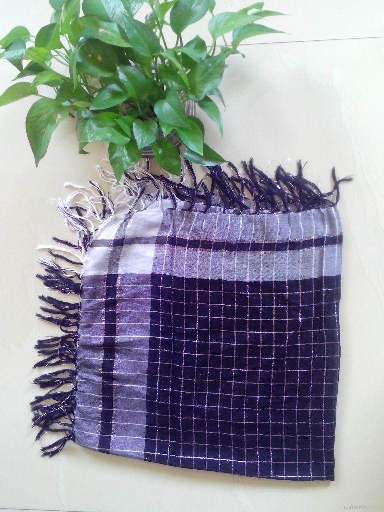 Shinny Lurex Checked Plaid Chequered Scarf Shawl Wrap Stole With Tasse