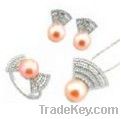 2013 fashion trendy sterling silver freshwater pearl jewelry set