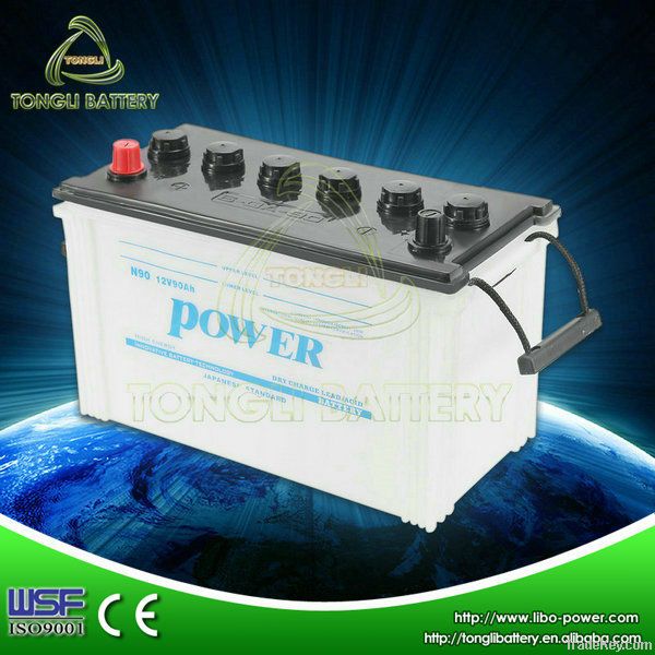 Hot Export N90 12V Dry Charged Car Battery 90Ah