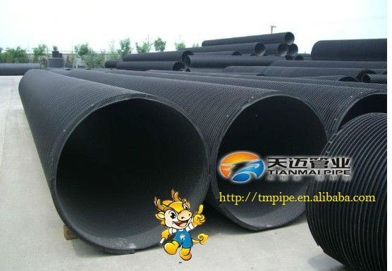 Tianmai Brand large size steel reinforced spirally wound HDPE corrugated drainage plastic pipes 