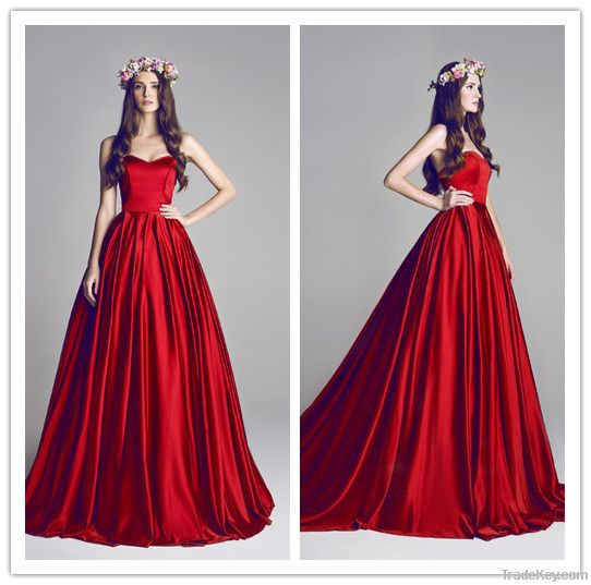 Hot Sale Sweetheart Dark Red Sleeveless Elegant Wedding Gown