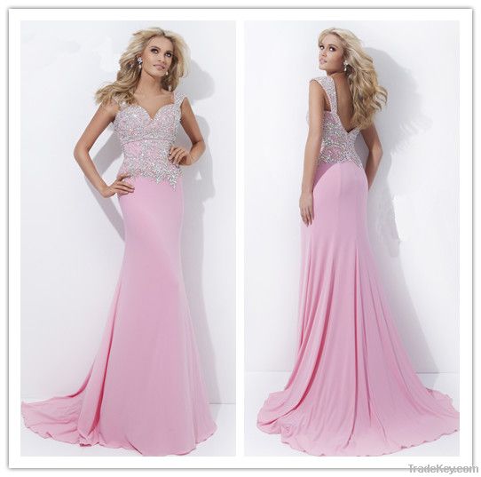 Hot Sale High Quality Chiffon Pink Sexy Prom Dress