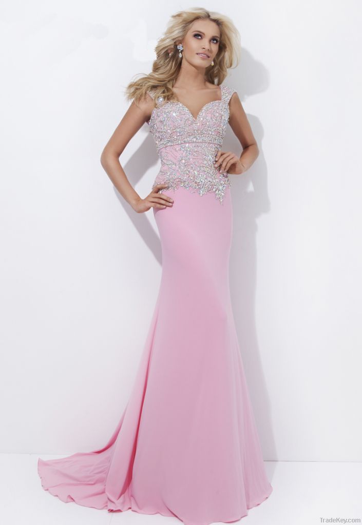 Hot Sale High Quality Chiffon Pink Sexy Prom Dress