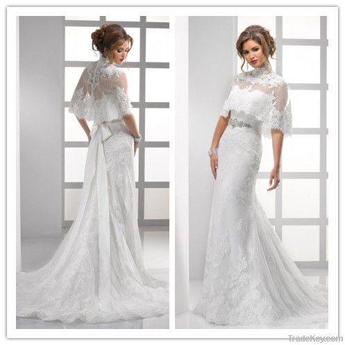 2013 Beautiful Elegant Applique Lace Modest Wedding Dresses With Wrap