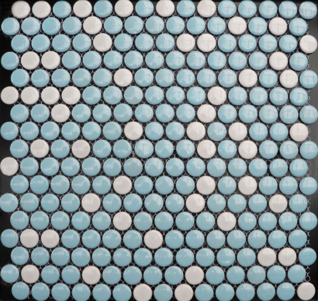 19mm white-blue round ceramic tile mosaic, porcelain mosaic