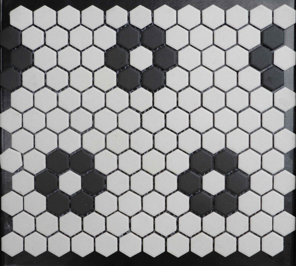 Hot sale 23mm hexagon black-white mix ceramic mosaic, porcelain mosaic